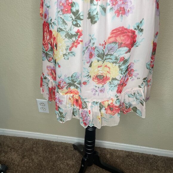 Abercrombie & Fitch Pink Red Floral Ruffle Wrap Mini Dress - Picture 8 of 14